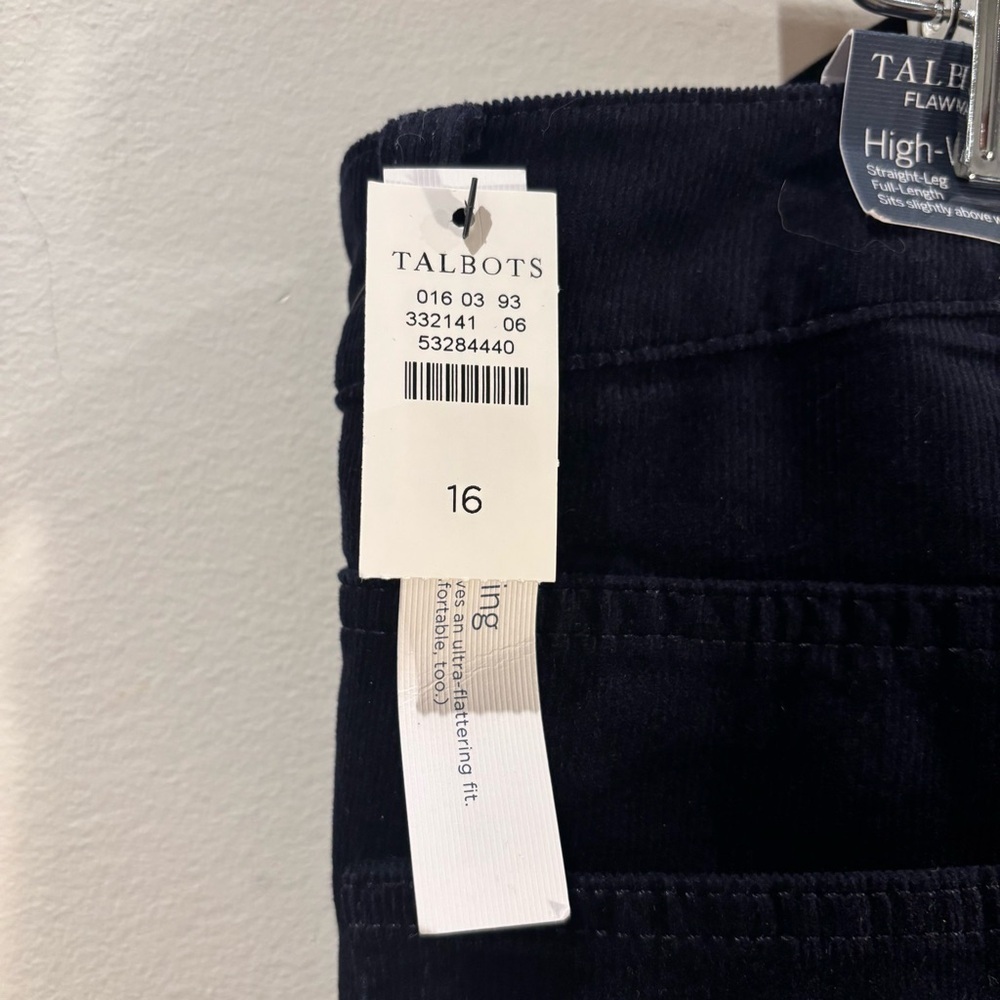 TALBOTS Sz 16 flawless high waist straight leg navy corduroy pants NEW WITH TAGS - Picture 7 of 15